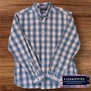 Fish Hippie Solace Men’s Blue Plaid Long Sleeve Button Down Shirt. Large.